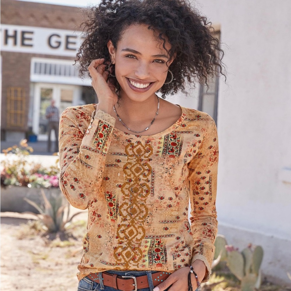 Sundance Catalog Embroidered Tapestry Play Tee Shirt Women’s Size Large